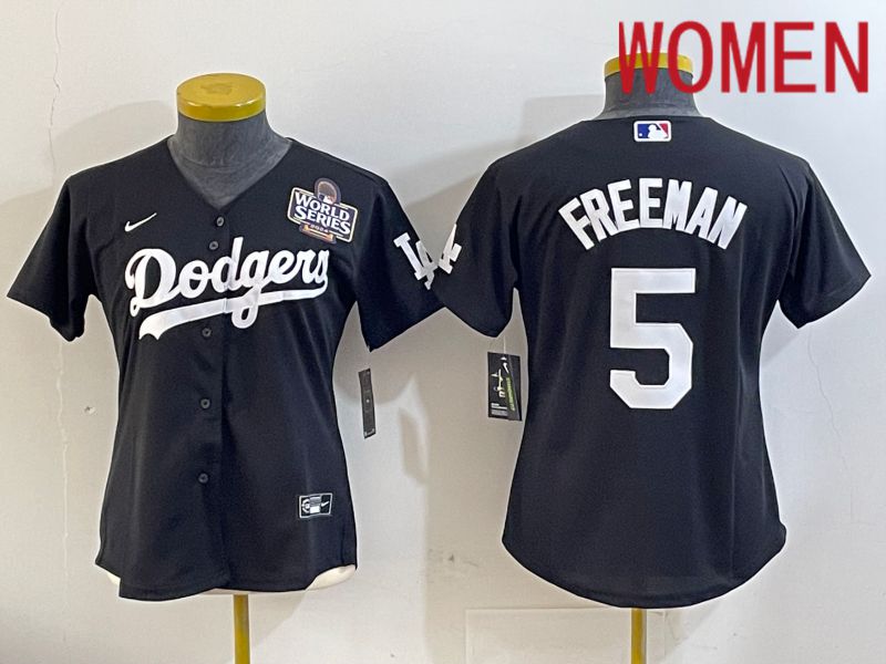 Women Los Angeles Dodgers #5 Freeman Black Game 2024 Nike MLB Jersey style 11211->women mlb jersey->Women Jersey